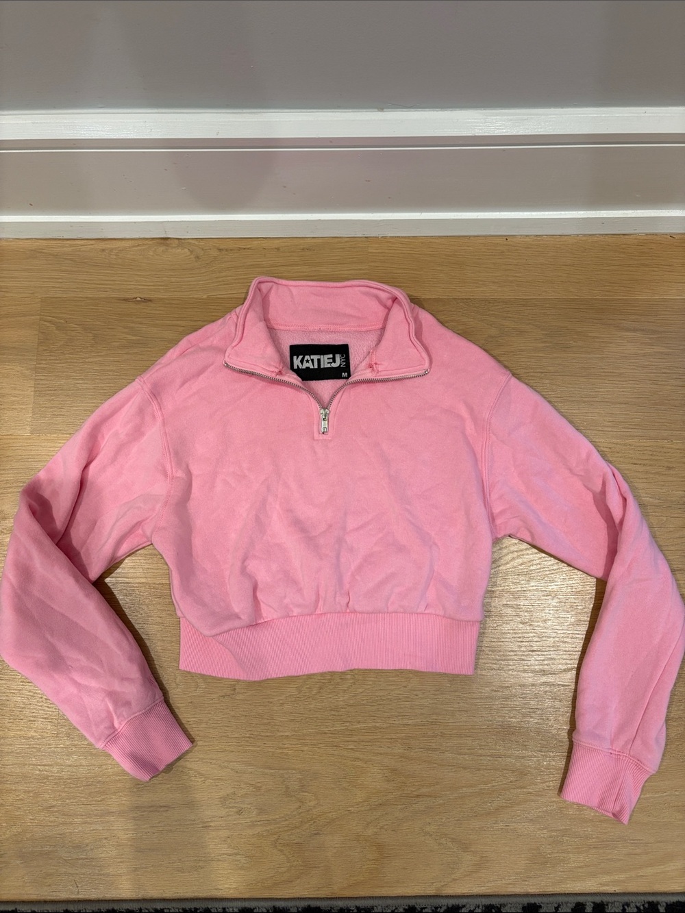 Katie J NYC Bubblegum Pink Cropped Quarter-Zip Sweatshirt girls medium
